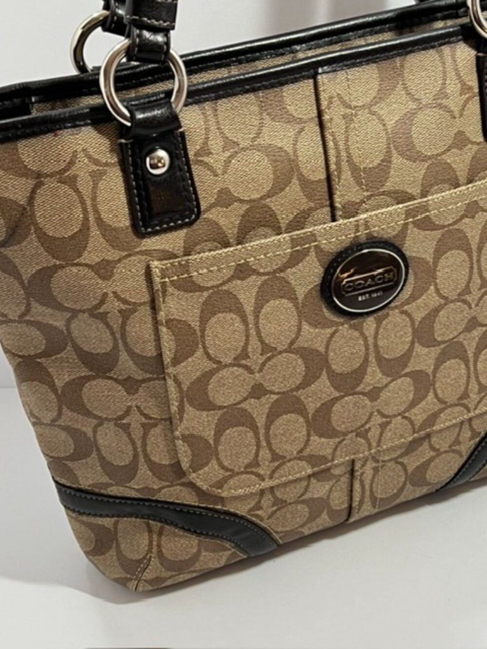 COACH PEYTON HERITAGE TOTE F18917 TAN / DRK BROWN - Picture 2 of 16